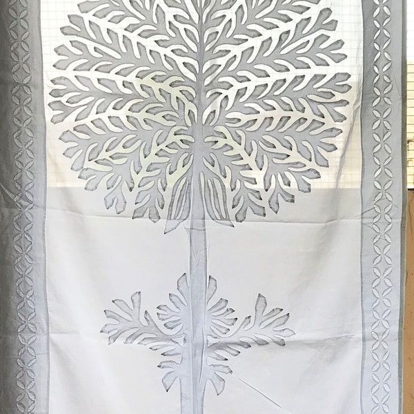 White Applique sheer curtain panel/White sheer curtain panel/white curtains/cotton & cut work organdy/Silver Look/Heavy curtain/home decor