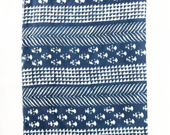 Floral Block Print Cotton Fabric: Mughal Indian Handmade Fabric By The Yard