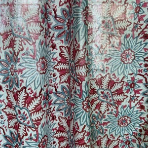 Red & Blue Floral Cotton Sheer Curtains: Hand Block Printed Boho Decor