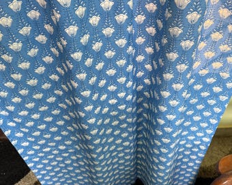 French Blue floral block printed curtains/ Minimal design drapes/Indian semi-sheer curtains/ Cotton curtains for bedroom/Rod pocket curtains