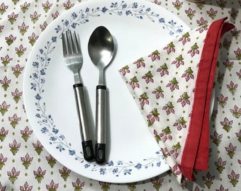 Hand Block Printed Cotton Napkin: Floral Dinner Napkin, Eco Friendly