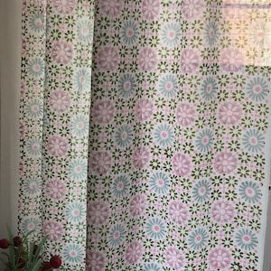 Sheer Cotton Curtain: Geometric Block Print Window Panel