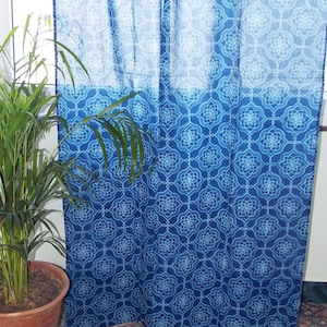 Bohemian voile curtains/natural Indigo curtain/Sheer curtain/Window curtains/bohemian vintage hand block print curtains/transparent curtains