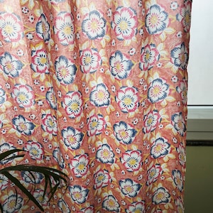 ロッドポケットカーテン付き薄手のインド綿カーテン/寝室用薄手の花柄カーテン/ボヘミアンデザインカーテン/インドのブロックプリントカーテン