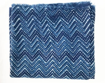 Indigo Dabu Blockprint Cotton Fabric: Floral Dress Material by Metre