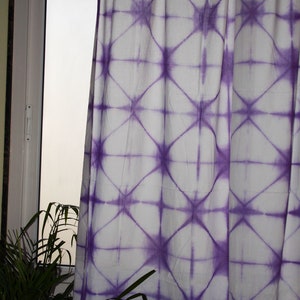 White & Purple Shibori Sheer Curtains: Indian Block Print Voile