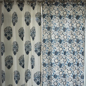 Mughal Block Print Sheer Curtains: Bohemian Floral Window Drapes