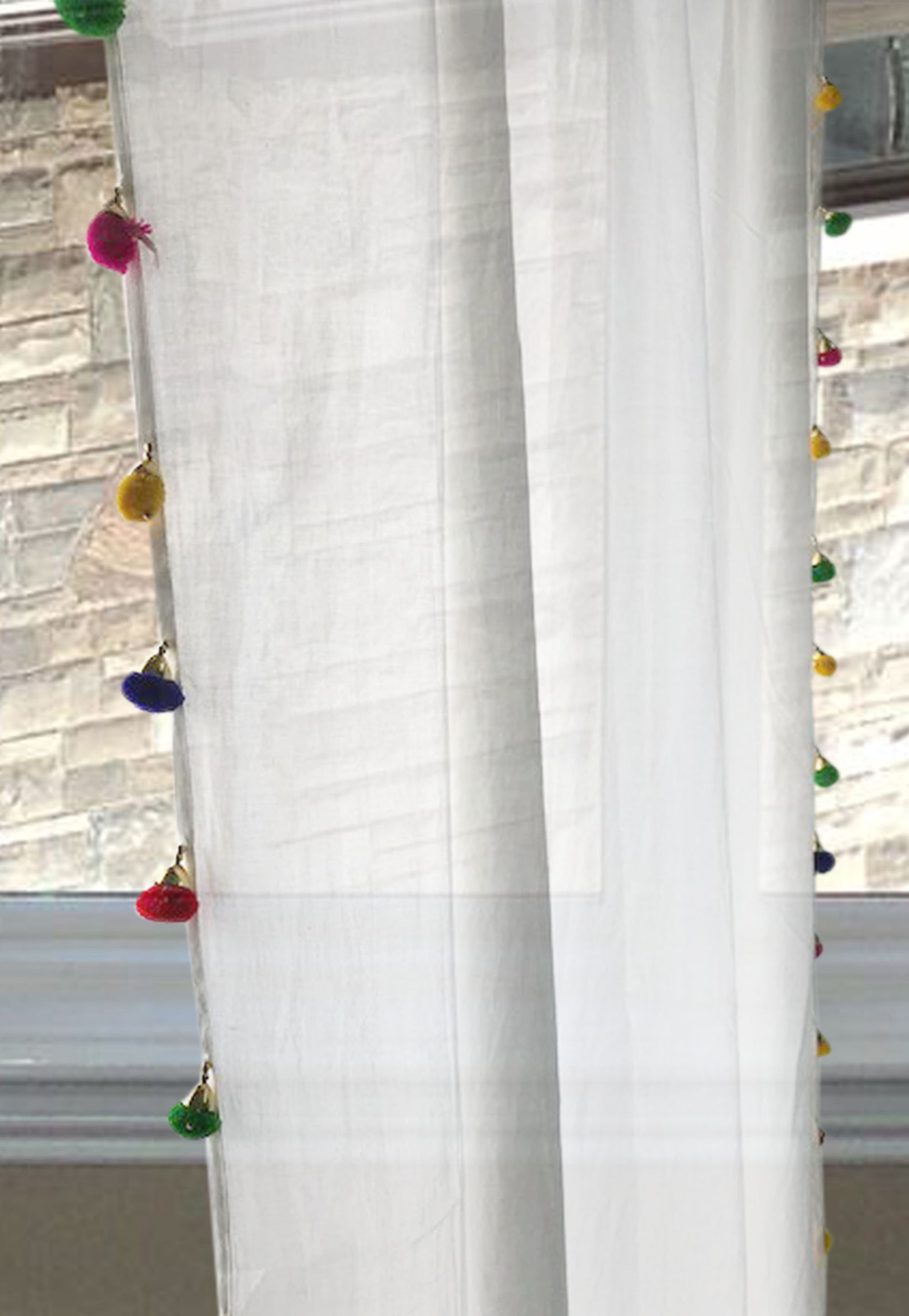 Classic White Cotton Curtain With Pom Pom or Tassel Trim /boho Etsy
