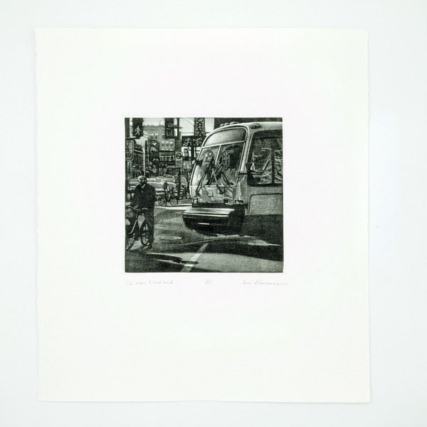 12 Noon Cleveland -- Original Art Werger Mezzotint from the Series Time Frames