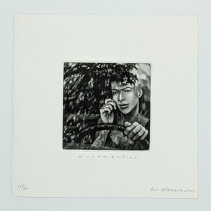 Distraction-- Original Art Werger Mezzotint from the Still Pictures Series