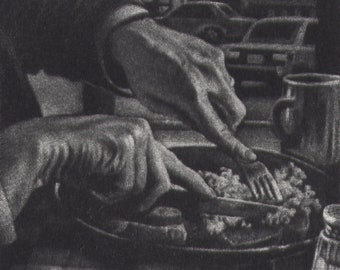 Goût - Art original Werger Mezzotint avec bord en relief