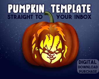 PUMPKIN CARVING STENCIL Chucky Doll Template Childs Play Halloween Jack o Lantern Pattern