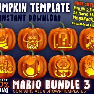 23 MARIO MEGAPACK BUNDLE Pumpkin Carving Stencil Halloween Template A4 ...