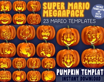 23 MARIO MEGAPACK BUNDLE Pumpkin Carving Stencil Halloween Template A4 Jack Lantern Pattern Luigi Princess Peach Bowser Yoshi Goomba Shy Guy