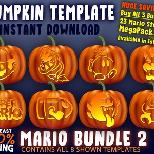 SUPER MARIO BUNDLE 2 Pumpkin Carving Stencil Halloween Template A4 Jack O Lantern Pattern ...