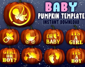BABY ANNOUNCEMENT  Pumpkin Carving Stencils | Gender Reveal Halloween Jack O Lantern Patterns