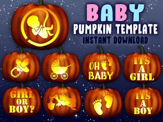 BABY ANNOUNCEMENT  Pumpkin Carving Stencils | Gender Reveal Halloween Jack O Lantern Patterns