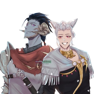 Custom Anime FF14 Art Commission; Fantasy Art, Game Character, Couple image 6