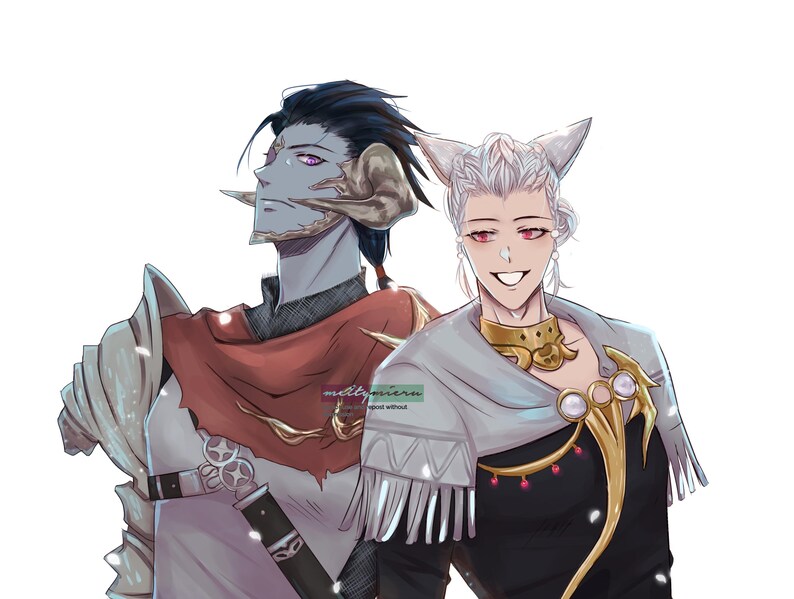 Custom Anime FF14 Art Commission; Fantasy Art, Game Character, Couple image 6