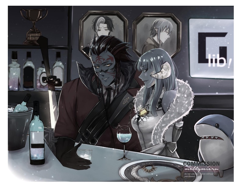 Custom Anime FF14 Art Commission; Fantasy Art, Game Character, Couple image 3