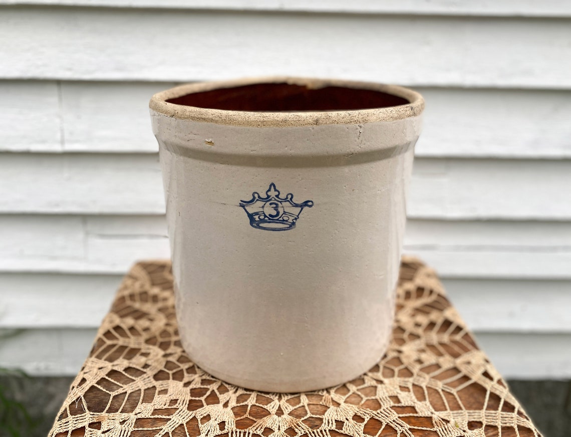 Antique Crock 3 Gallon Blue Crown Robinson Ransbottom Etsy