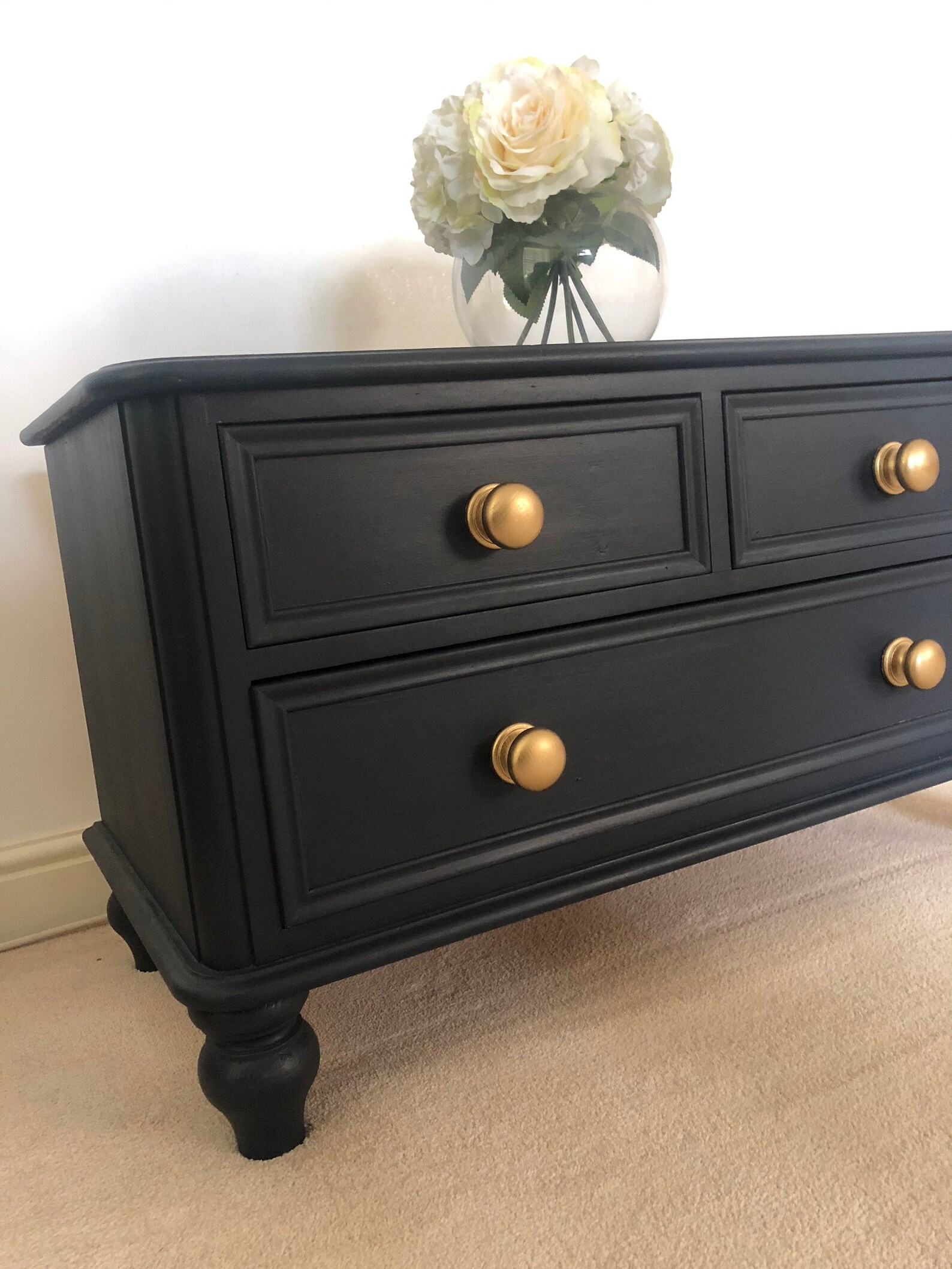 Vintage Navy and Gold Chest of Drawers Etsy
