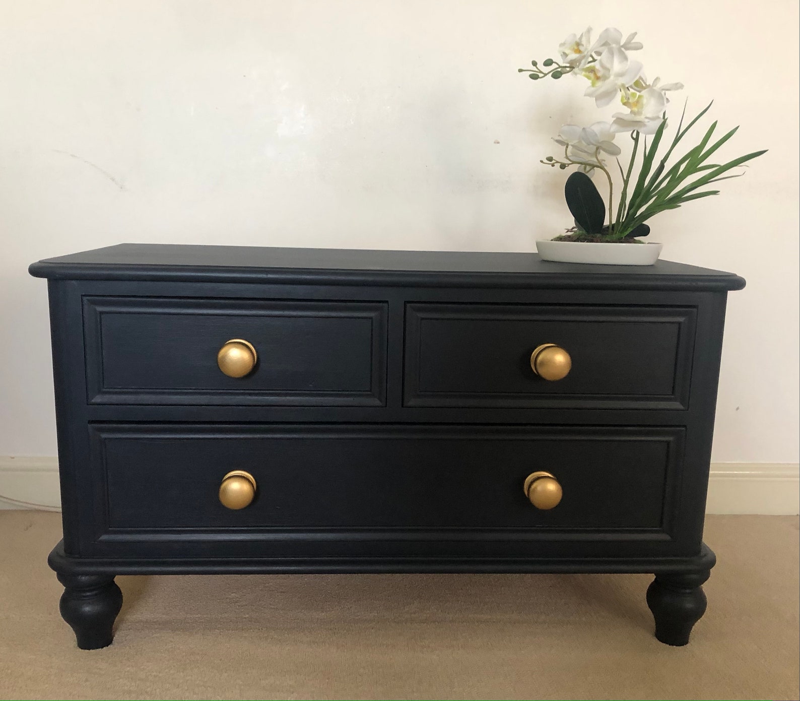 Vintage Navy and Gold Chest of Drawers Etsy