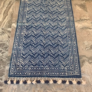 5x7 Navajo Kilim Rug, Handmade Rug, Hand Block Print Rug, Navy Blue Rug, Outdoor / Indoor/ Kitchen / Living Room Rug,Bohemain Rug, Decor Rug