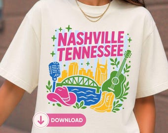 Nashville Tennessee SVG PNG – Country Music Guitar Boots Skyline (Digital Download)