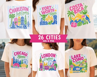 Global Travel Cities SVG and PNG Bundle, 26 Vibrant Summer Designs, Summer Vacation Clipart