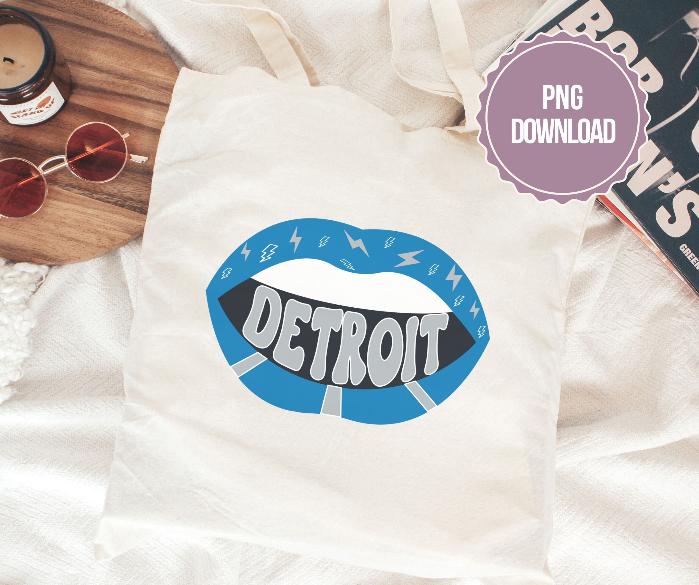 Detroit Michigan Retro Rocker Lips With Text 80's PNG Graphic Download