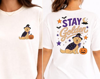 Stay Golden Halloween SVG PNG Bundle, Golden Retriever Witch, Cute Dog Halloween, Pumpkin Dog Shirt Design, Spooky Season Sublimation, DTF