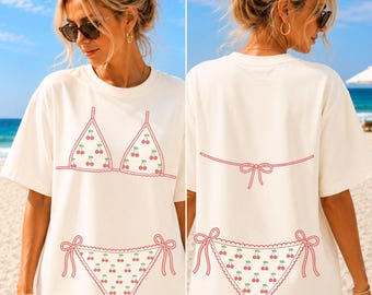 Cherry Bikini SVG PNG, Coquette Bachelorette Swimsuit, Summer Beach Graphic (Sublimation)