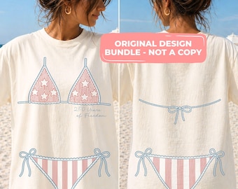 Patriotic Bikini Top SVG PNG Bundle, Americana 4th of July Shirt Design (Digital Download)