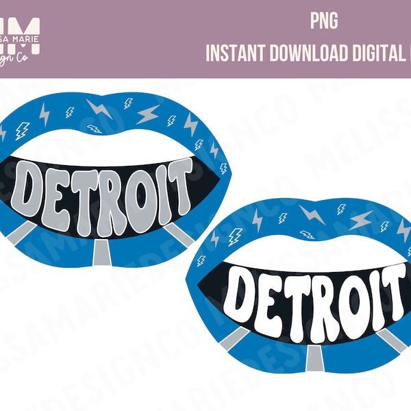 Detroit Michigan Retro Rocker Lips with Text 80's PNG graphic download file - DTG, DTF, Sublimation