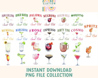 Cocktail Club Collection  PNG graphic download file - DTG, DTF, Sublimation