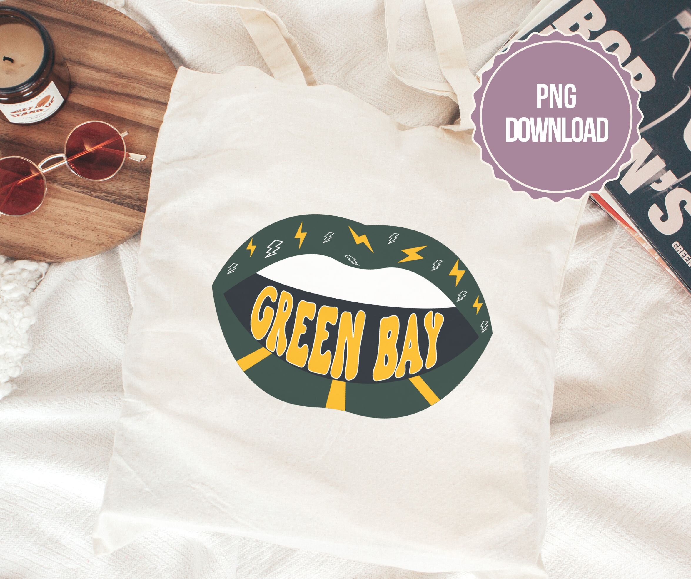 Green Bay Wisconsin Retro Rocker Lips With Text 80's PNG Graphic ...