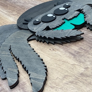 Jumping spider, layered wood art, wall decor