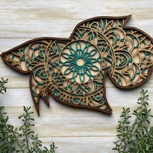 Layered Betta Mandala: Unique Fish Wall Art