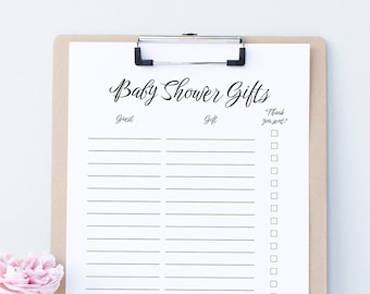 Baby Shower Gift List, Thank You Log, Gift Record Sheet, Printable Digital Instant Download