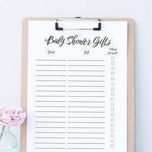 Baby Shower Gift List, Thank You Log, Gift Record Sheet, Printable ...