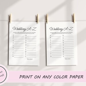 Wedding A to Z Bridal Shower Game, Wedding Abcs, Printable Instant ...