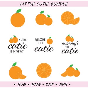 Archivos de corte SVG con temática de baby shower de Little Cutie, clip art naranja, decoración de fiesta de Cuteie Orange, archivo de corte para Cricut, archivo de manualidades