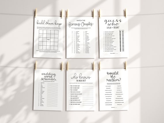Bridal Shower Game Bundle Printable Digital Instant Download - Etsy