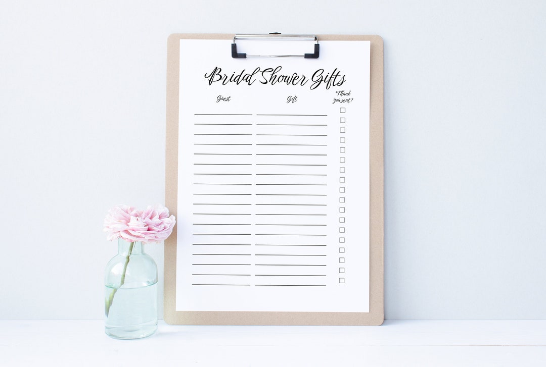 Bridal Shower Gift List, Bridal Shower Thank You Log, Wedding Shower ...