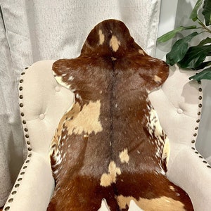 Genuine Hair On Tricolor Goathide Rug, Goat Hide