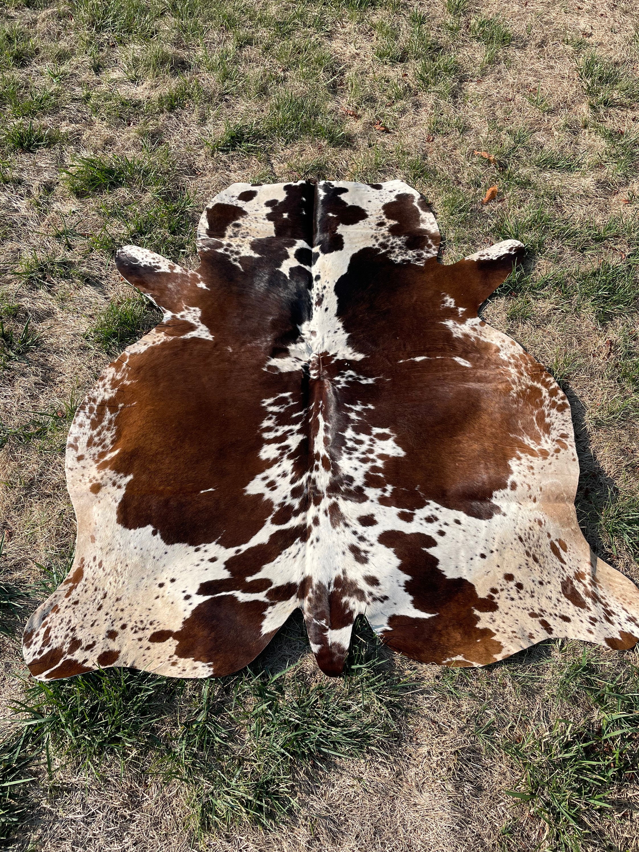 Genuine Tricolor Hair On Cowhide Rug, Speckled Brazilian Cow Hide Rug