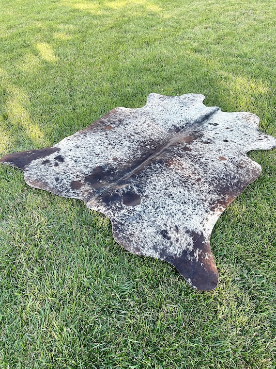 Genuine Tricolor Cowhide Rug, Speckled Brazilian Cow Hide Rug