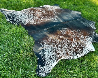 Genuine Tricolor Cowhide Rug, Speckled Brazilian Cow Hide Rug