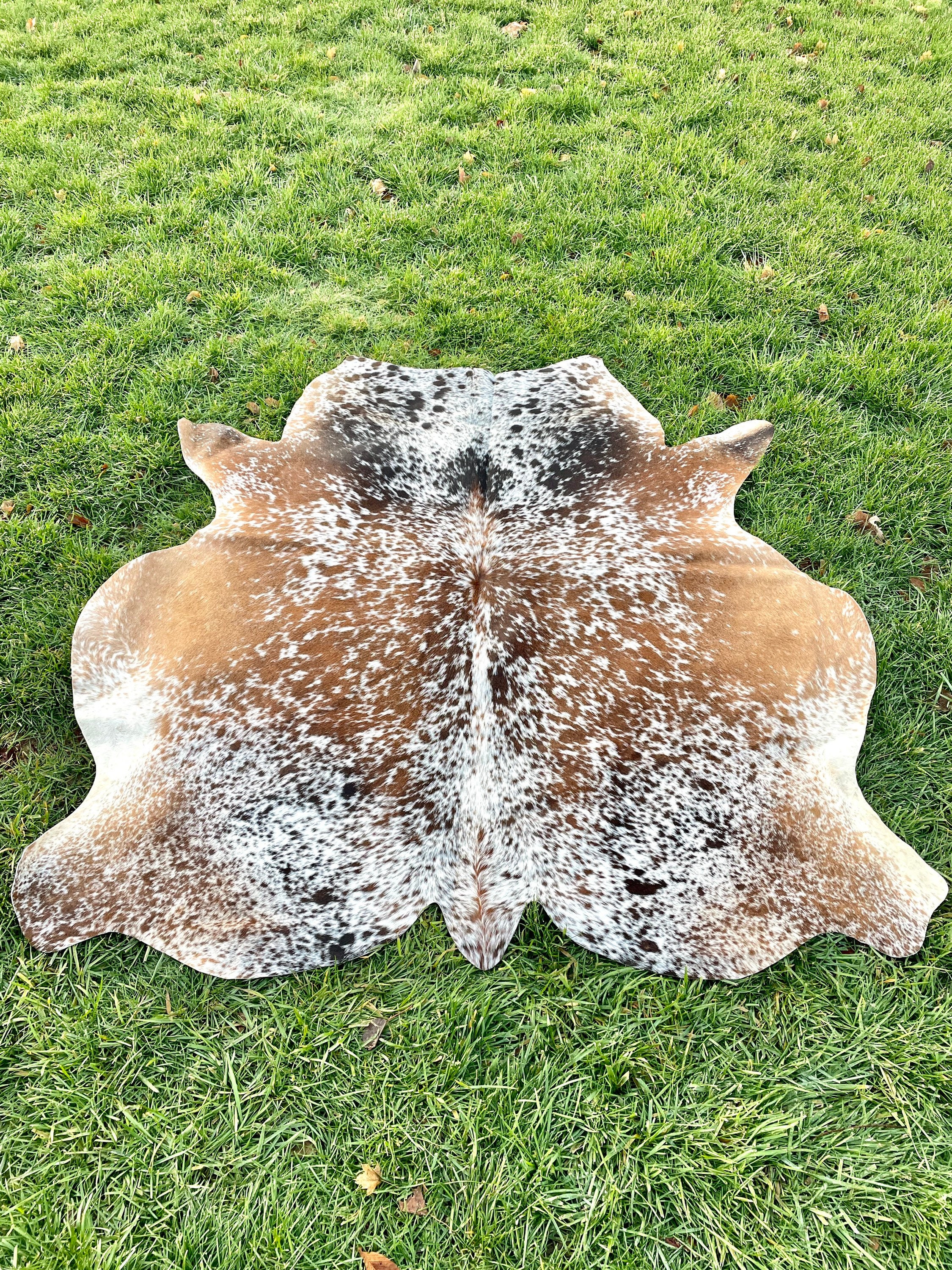 Genuine Tricolor Cowhide Rug, Speckled Brazilian Cow Hide Rug